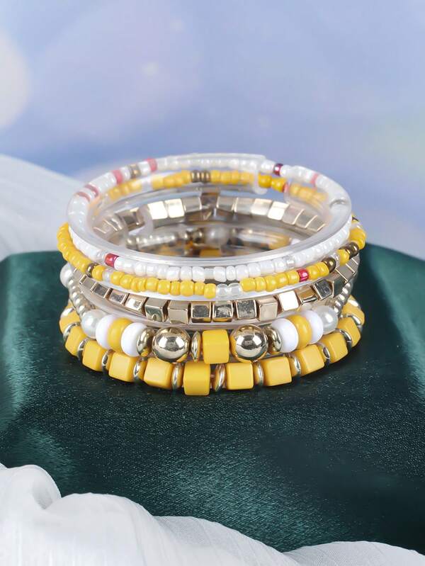 5 Stücke Boho-Stil Mehrfarbiges Perlen Reise Souvenir Armband (Reisperlen sind zufällig angeordnet.)