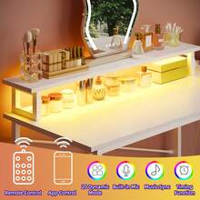 Tomnk Makeup Vanity Desk With Power Outlets And LED Lights, 43 Inch Simple And Stylish Vanity Desk With Charging Port, Small Corner Desk Table With Drawer And Shelf, Birthday Gifts(*NO MIRROR) - View 6