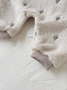 Newborn Baby Boy Thick Jumpsuit With Embroidered Cactus Design, Zipper Closure, Warm For Winter - Beige - View 10