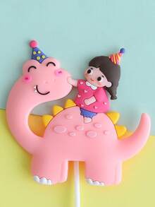 1pc Soft Clay Dinosaur Cake Topper, Cute Cartoon Decor For Kids Birthday Cake, Baby Shower Gift