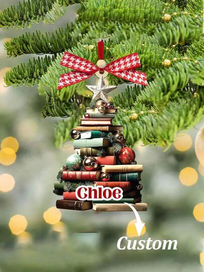 Albero di Natale personalizzato fatto di libri per appendere decorazioni, decorazione natalizia personalizzata a forma di albero di Natale da appendere, ornamento natalizio con nome dell'albero di Natale fatto di libri, ornamento personalizzato da bibliofilo, regalo per amanti dei libri, fermalibri natalizi in acrilico a forma di albero di Natale per appendere decorazioni, decorazioni natalizie per la casa, decorazioni natalizie, accessori per auto e portachiavi