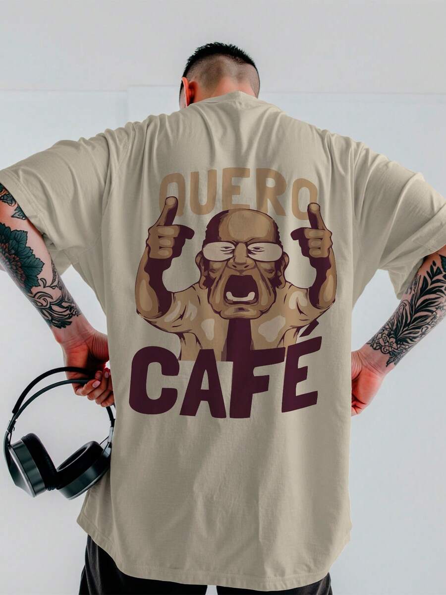Over Quero Café Streewear Unisex T-Shirt Ref4014 - 卡其色 - 查看 1