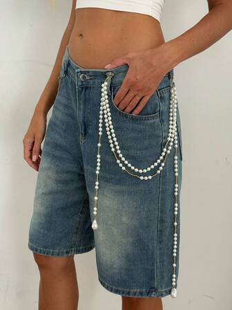 1 قطعة دبوس مزين بخرز اللؤلؤ الاصطناعي بطراز بوهيمي متعدد الطبقات مع سلسلة شراشيب للبنطلون، أناقة أنيقة للحفلات والعطلات والأسلوب الشارعي وتواعد الأزواج، سلسلة بنطلون هدية مجوهرات للنساء في العطلات