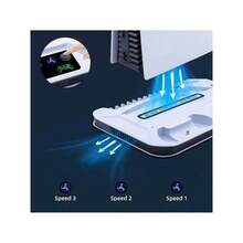 Game Console Vertical Cooling Stand With Dual Controller Charging Station, 3-Speed ​​Adjustable Fan For Enhanced Airflow, Compatible With  UHD And Digital Edition Consoles (Excludes  Slim/ Pro Models) - White - View 2