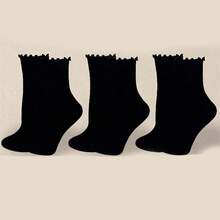 1/3/5 Pairs Women's Cute Ruffled Frilly Ankle Crew Socks, White And Black, Polyester Spandex Blend, Machine Washable - Multicolor - View 10