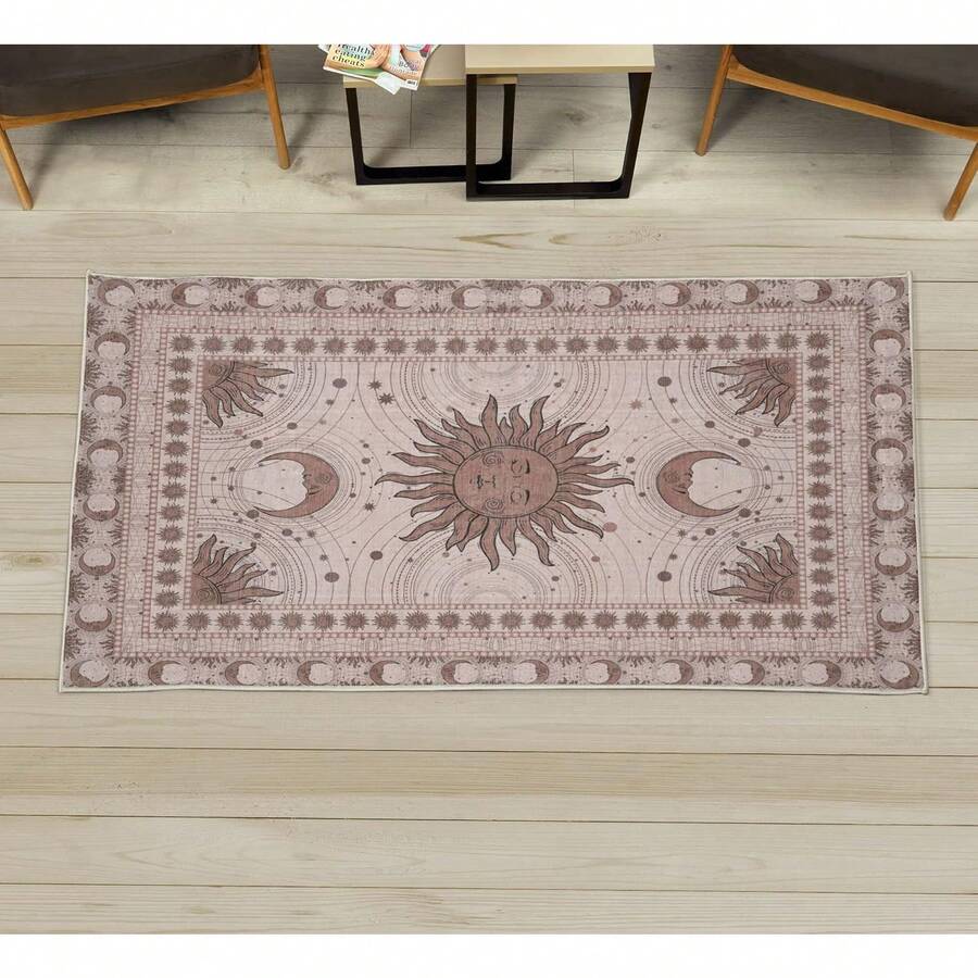 Retro Mid Century Abstract Pattern Rug On Ivory Background, Dark Orange And Reseda Green, 4' X 5' 5", Ideal For Bedroom, Dorm And Living Room - Pale Chocolate - View 1