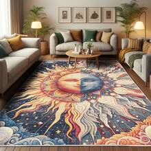 Retro Mid Century Abstract Pattern Rug On Ivory Background, Dark Orange And Reseda Green, 4' X 5' 5", Ideal For Bedroom, Dorm And Living Room - Oranye Pucat Indigo Beige - View 4