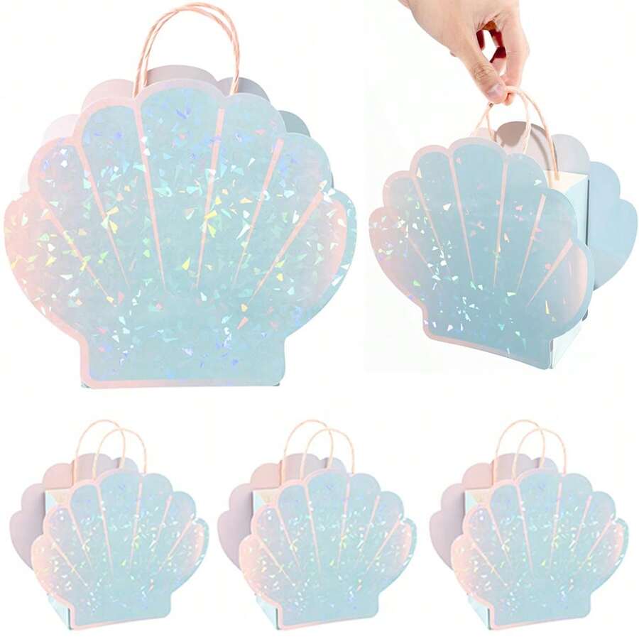 2pcs/5pcs/10pcs,Seashell Party Favor Bag For Mermaid Birthday Decorations And Under The Sea Theme Party Summer Ocean Beach Picnic Party Celebration Gift Bag Goodie Treat Bags Party Supplies(Blue) - 藍色 - 查看 1
