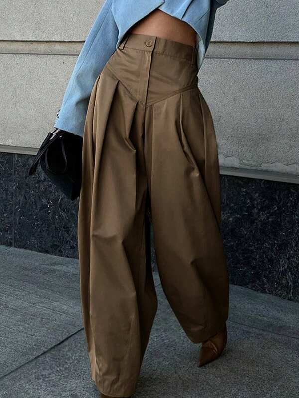Women's Casual High Waist Zipper Front Carrot Pants, Suitable For Commuting In Autumn Spring