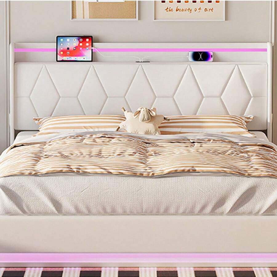 Caluself Stauraumbett 140 x 200 cm mit Lattenrost, gepolstert, Doppelbett für Erwachsene, Stauraumbett 140 x 190 cm mit Lattenrost, ohne Matratze