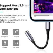 1 pieza Adaptador de auriculares 2 en 1, Cable convertidor de audio, de 3.5 mm a Tipo-C/Apple Lightning, compatible con adaptador de audowei - Gris - Ver 3