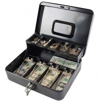 1pc Heavy Duty Metal Cash Box With Lock And Key, Deposit Box For Home Office Banks, Retail Stores, Offices And Small Businesses, Deposit, Sturdy Construction