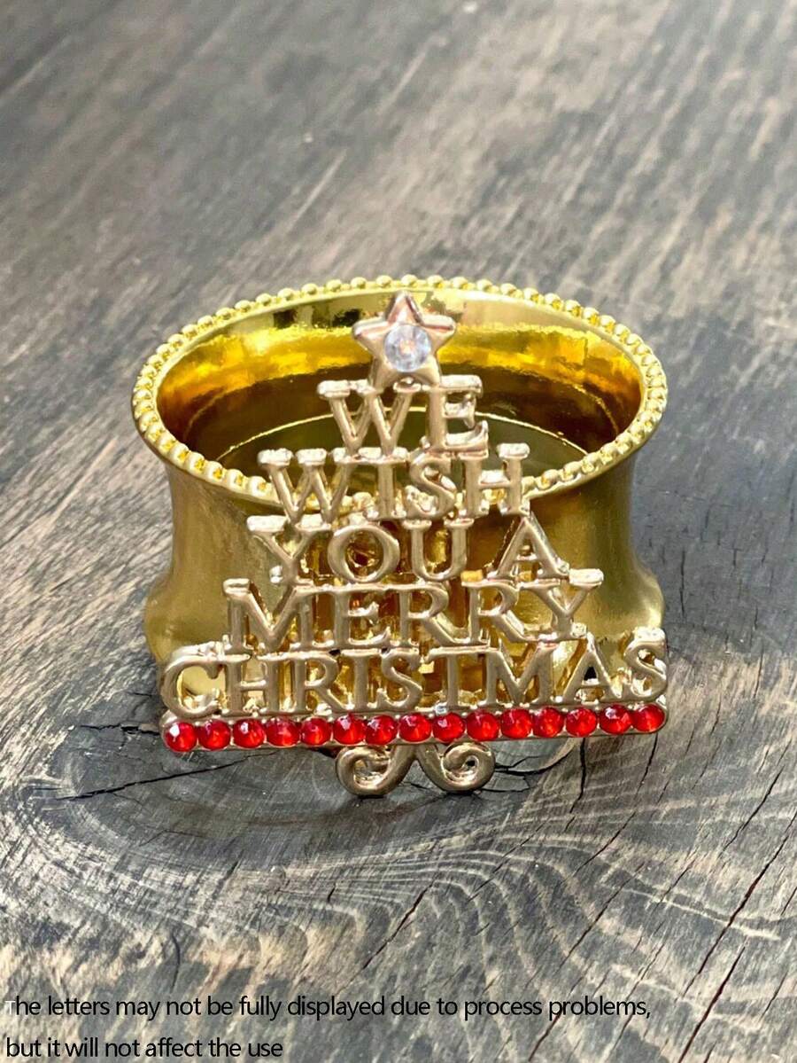 1pc 2026 New Christmas Tree, Snowman, Star, Letter Design Ring, Gold Metal Zirconia, Elegant Party & New Year Gift For Women & Men