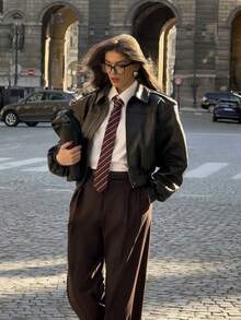 1条经典条纹JK制服领带，适合学生和青少年，英式格子图案，可作派对领带配饰，也适合搭配女士连衣裙和圣诞装饰。 - 酒紅色 - 查看 3