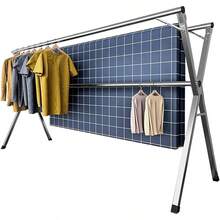 Tendedero de Ropa, Tendedero de Acero Acero Inoxidable de 1.6M/63 Pulgadas Tendedero Plegable de Ahorro de Espacio Ajustable y Plegable para Interiores y Exteriores con Ganchos - Plata - Ver 2