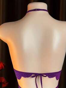 Sexy Lingerie Set - Women's Off-Shoulder Sexy Sleepwear, Hollow-Out Uniform Sexy Underwear - Purple - View 3