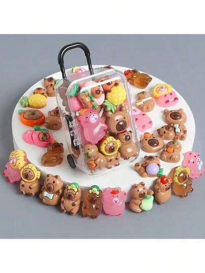 20pcs/Set[10 Mixed-Color Capybaras + 1 Suitcase]Capybara Theme, Colorful & Fun, Random Glow - Cute Capybara Decorations, Cartoon Animal Pendant Crafts, DIY Handmade, Phone Cases, Hair Accessories, Earrings, Keychains, Resin Parts, Holiday Party Gifts, Birthday & Holiday Gifts, Christmas Gifts, New Year Gifts