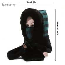 Nouveau set hiver en peluche, bonnet et écharpe avec masque amovible, doublure thermique, protection des oreilles, coupe-vent, disponible en plusieurs couleurs, motif à carreaux classique. Convient pour le cyclisme, le camping, le ski, la randonnée, la pêche et les sports en plein air par temps froid. - Multicolore - Voir 5