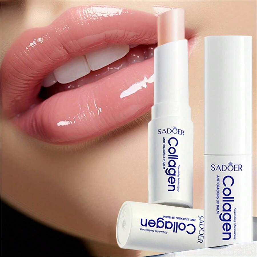 2Pc Collagen ANTI CRACKING LIP BALM Reduce Lip Wrinkles, Prevent Peeling And Cracking. Moisturizing And Hydrating. Brighten Lip Skin Tone.-Halloween Gift,Christmas Gift - White - View 1