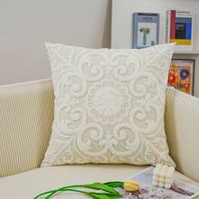 1 pieza Funda de cojín decorativa con bordado floral, disponible en múltiples tamaños, adecuada para varias habitaciones (Inserto de cojín no incluido) - Base beige con bordado blanco 1184 - Ver 16