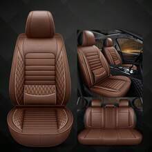 5-Seat Car Seat Covers, Breathable PU Leather With Lumbar Support, 360° Full Wrap Around, Universal For All Seasons