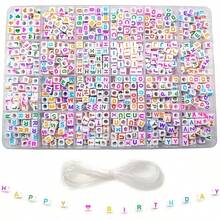 1200 Pcs Set 6*6mm Colorful Cube Acrylic Black Alphabet Vowel Letter Beads A-Z Heart Pattern Beads And Crystal Line For Jewelry Making Bracelets Necklaces Key Chains