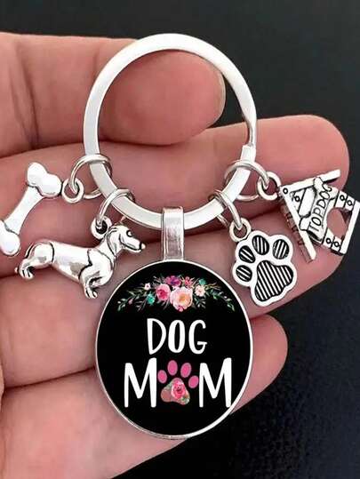 1pc מחזיק מפתחות חדש "אמא כלבים", עצם כלבים מצוירת וחיובית ואביזרים לבית כלבים, מתנה לאוהבי חיות מחמד, אופנתי, מתנה לאוהבי כלבים, נוח, עמיד