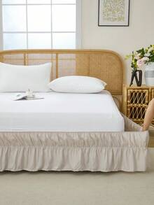 1pc Beige Solid Bed Skirt, Modern Style Bedding Set, Made Of Polyester Fiber, Available In Standard Double, Oversized Double, And Single Bed Sizes, Suitable For Bedroom And Dormitory, Great Gift For Holidays, Soft And Skin-Friendly, Unisex, Includes 1 Bed Skirt Only (No Filling) - Light Beige - View 9