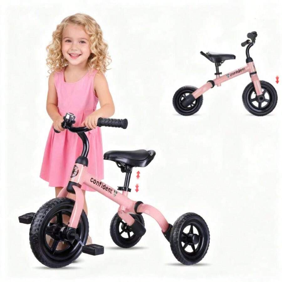 Tricycle For Toddlers Ages 2-5, Adjustable Seat 3 In 1 Balance Bike With Foldable Ride-On Toy For Easy Carrying And Storage, Preschool Ride-On Toddler Bike - Pink - View 1