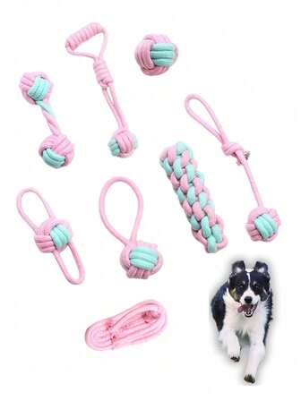 Rope Toys For Small And Large Dogs, Dog Toys, Puppy Teething Chewing Tug Of War Toys, Powerful Chewing Dog Toys, Tug Of War Dog Toys, Teeth Cleaning Gum Massage, Christmas Gifts, Chew Toys, Reduce Anxiety, Pink, Green, Macaroon Matching, Valentine's Day Gifts