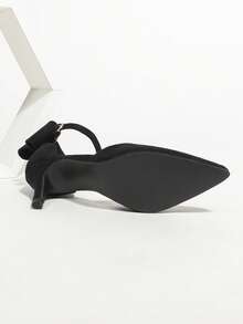 Black Satin Bow Pointed Toe High Heel Shoes For Women, Essential For Holidays, Spring/Autumn - Black - View 8