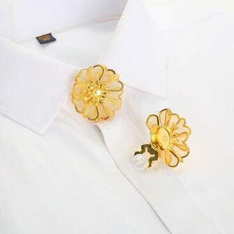 2 件套奢华衬衫纽扣套，男女服装配饰，袖扣，时尚新颖纽扣夹，全铜网状花领夹，DIY 西装/Texedos 袖扣套，无需缝纫，3 秒即可穿上，节日/生日礼物