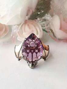 Vintage Gothic Inlaid Rhinestone Purple Fashion Personality Ring, Bat Flower Painted Design, Shiny Party Jewelry, Daily Versatile - The Perfect Gift For Her - 彩色 - 查看 9