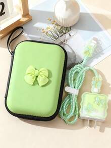 1,5 m Organizador de cables con mariposas verdes con set de 6 piezas, incluyendo protector de cabezal de carga TPU, compatible con cable de carga rápida de Apple 20W, bolsa de carga, estuche de carga, bolsa impermeable para mujeres y hombres, organizador electrónico, artículos esenciales de viaje - Multicolor - Ver 3