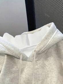 Una sudadera de manga larga de 260g de poliéster 100%, sudadera con estampado de la bandera de EE. UU. para mujeres - suéter de forro polar acogedor con cordón, mangas largas y bolsillo canguro, perfecta para otoño e invierno, sudadera de uso casual | Sudadera con capucha | Sudadera de Felpa - Gris - Ver 3