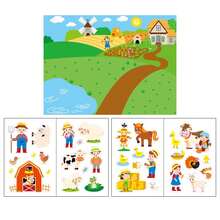 Mini Reusable Farm Animal Sticker Activity Book (4x6"), 4 Sheets & 1 Background Card, Party Favors & Travel Toys For Kids - Mini Farm Animal Sticker Book Set, Reusable No-Trace DIY, Kindergarten Teacher Back-To-School Reward Gift, Long Flight & Car Quiet Toy, Christmas & Halloween Gift Box Filler, Baby Logic & Cognitive Development, Art Class Collage Material, Multi-Purpose Party Favor - Multicolor - View 3