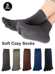 1/5 pares de calcetines suaves y acogedores para hombres, calcetines con dedos separados, calcetines de tripulación cálidos, aptos para uso en interiores o diario
