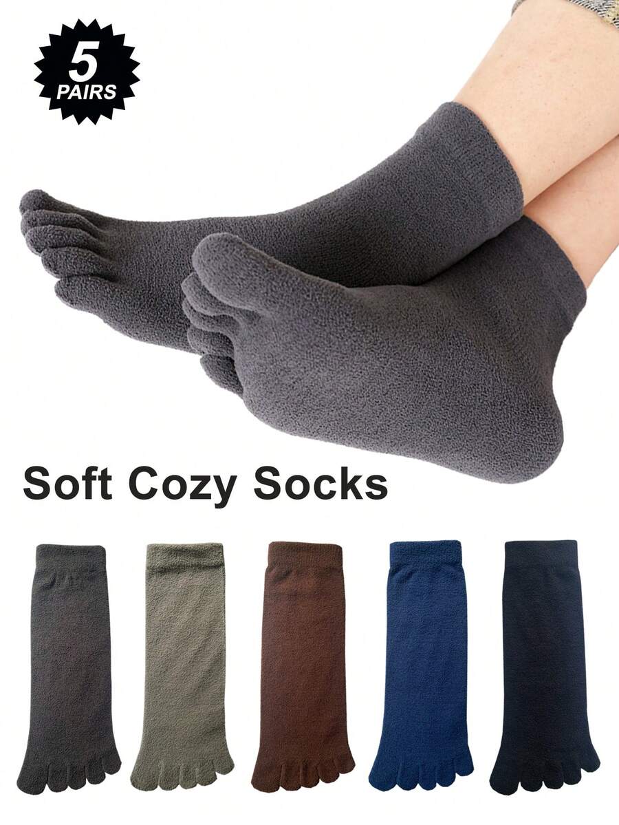 1/5 pares de calcetines suaves y acogedores para hombres, calcetines con dedos separados, calcetines de tripulación cálidos, aptos para uso en interiores o diario