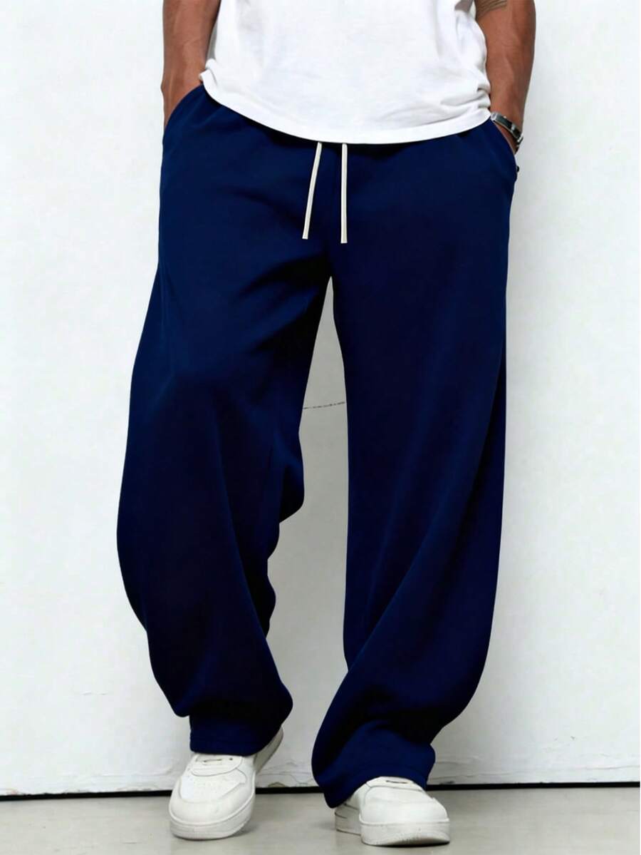 (Autumn/Winter) Baggy Pants For Running, Workout, Gym, Outdoor, Travel, Fashionable Streetwear, Breathable Knit Fabric, Casual Sports Pants, Straight Leg Trousers, Essential For Boyfriend Style, Basketball Pants, Thin Black Joggers Spring