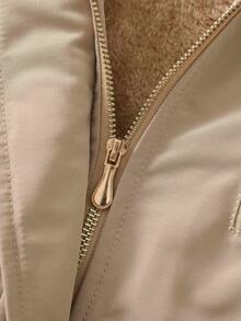 Plus Size Women's Thermal Lined Jacket, Solid Color Mid-Length Hooded Zip-Up WithCinched Waistt, Suitable For Outdoor Camping And Hiking