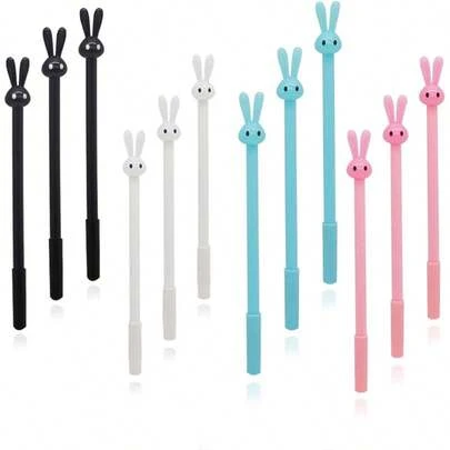 12PCS Kawaii Rabbit Gel Ink Pens! 0.5mm Black Quick-Dry-Cute Animal Design, Perfect For School, Office & Kids' Supplies # SmoothWritingPens # KawaiiStationaryTrend