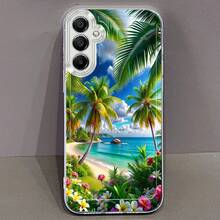 Funda de Teléfono de Flores y Árboles de Playa para Samsung Galaxy A02 A03S A04 A05S A06 A13 A14 A15 A16 5G A21S A22 A23 A24 A25 A26 A32 A34 A35 A36 A50 A52 A53 A54 A55 A56 A73 S21 Ultra S22 Plus S23+ S24 FE S25 Funda Protectora Transparente Resistente a Impactos de TPU Creativa - Multicolor - Ver 7
