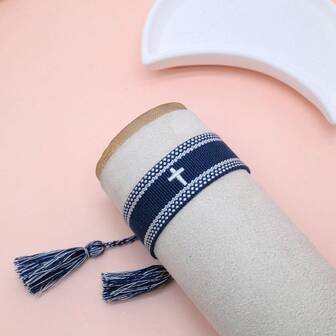 1 pieza Pulsera tejida creativa con bordado de cruz