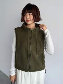 FRIFUL Women's Solid Color Zip-Up Funnel Neck Sleeveless Jacket, Autumn/Winter,Thermal Lined - Green - View 5