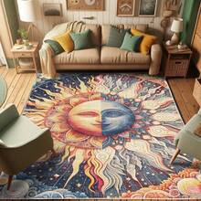 Retro Mid Century Abstract Pattern Rug On Ivory Background, Dark Orange And Reseda Green, 4' X 5' 5", Ideal For Bedroom, Dorm And Living Room - Oranye Pucat Indigo Beige - View 5