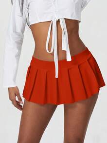 Women Y2K Pleated Mini Skirt Casual Frill Short Skirts Micro Skirt Schoolgirl Skirt Elastic Waistband Cosplay Club Outfits - 紅色 - 查看 3