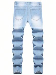 Jeans slim fit aderenti di colore blu chiaro strappati, stile europeo, stile emo, da uomo