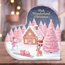 زينة قلب من الاكريليك ثنائي الأبعاد - مشهد سانتا كلوز والثلجي والرنة (البطاريات غير مشمولة)، عرض على طاولة أو رف الكتب الحديث، مناسب لعيد الميلاد وعيد الأم وعيد الأب - هدية مثالية للأم والجدة والابنة والخالة، ديكور منزلي للأعياد، زخرفة خفيفة للتعليق، تصميم ذو موضوع موسمي، ألوان حية، قطعة مركزية احتفالية، قطعة ديكورية مريحة، تزيين أجواء الأعياد