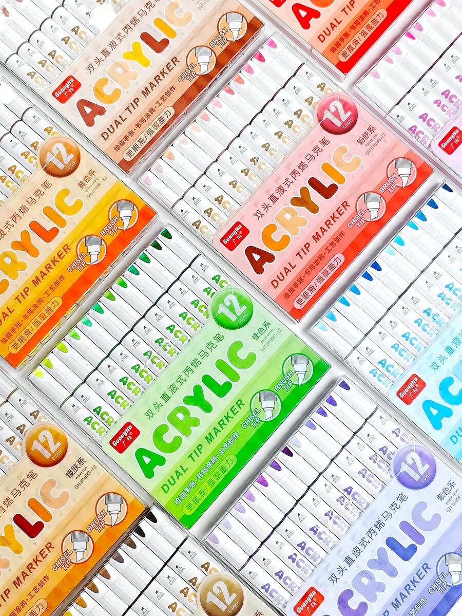 1pc Dual-Tip Acrylic Marker Pen, Soft Chisel Tip Brush Pen, Versatile For Coloring, Watercolor, DIY, Journaling, Graffiti, Art Painting, School Supplies