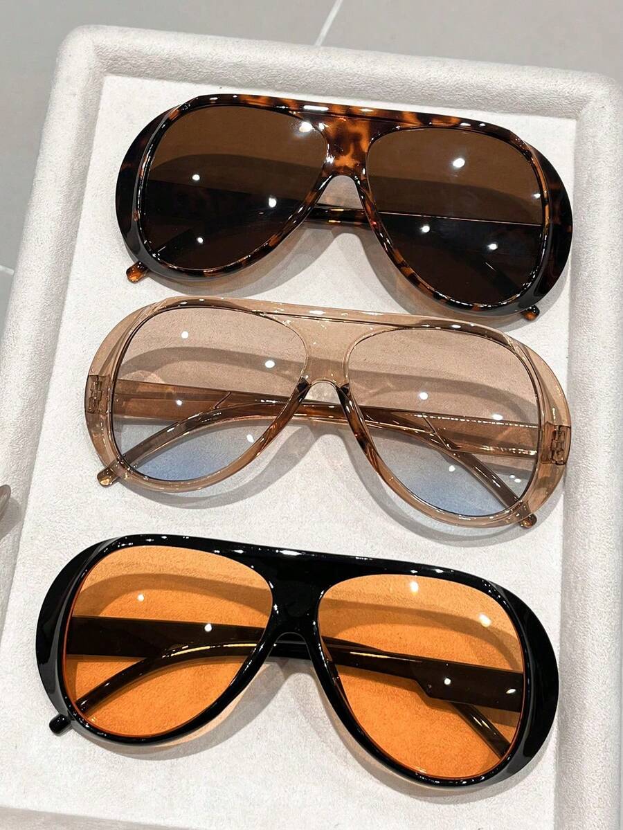 3 Pairs Women's Plastic Leopard Print Aviator Style Colored Lens Fashion Glasses, Retro Modern Design, Fashion Accessory, Suitable For Street Photography, Daily Wear, Vacation, Travel And Other Occasions - Multicolor - View 1